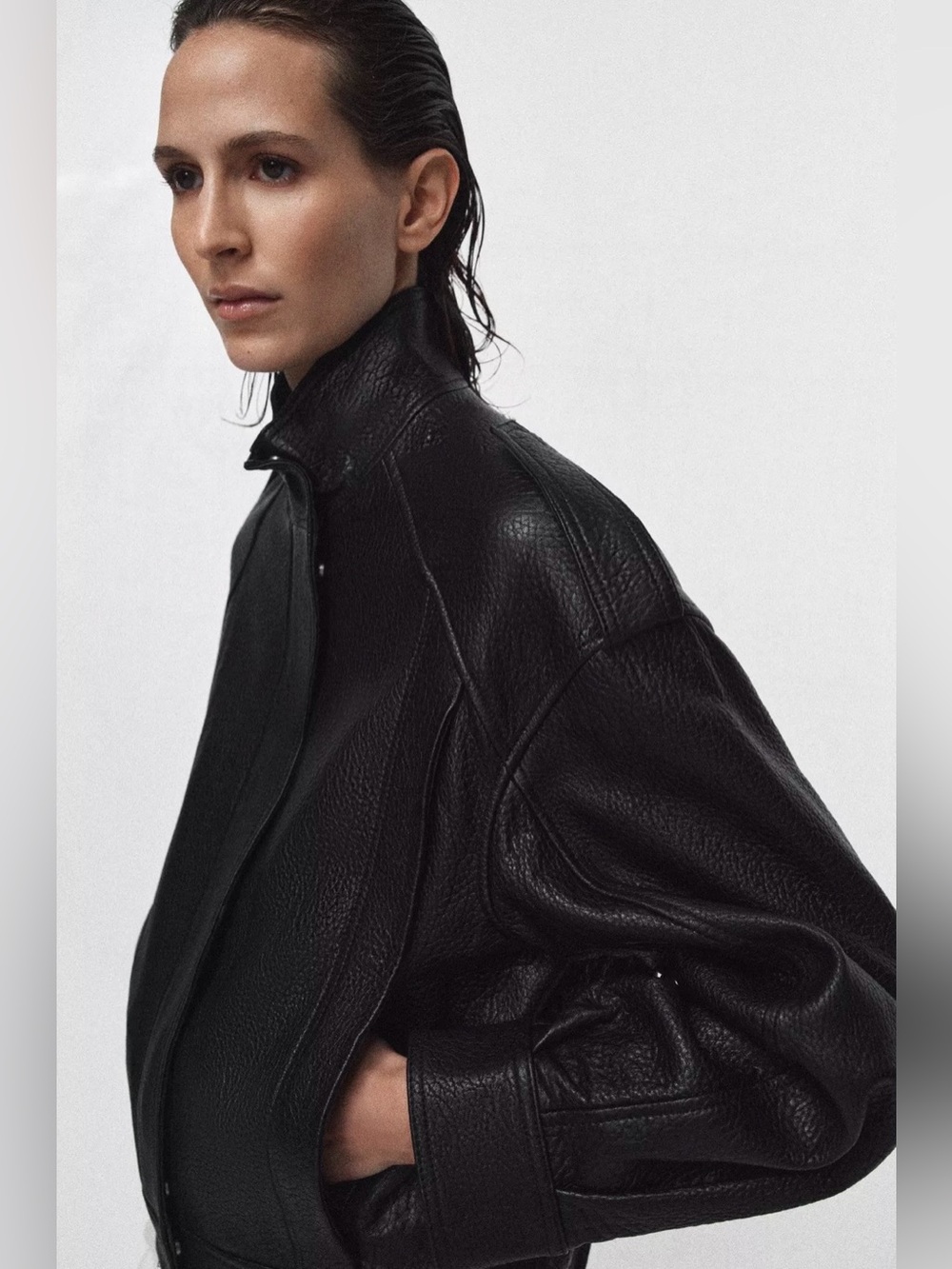 ZARA 100% LEATHER BOMBER JACKET ZW COLLECTION LIMITED EDITION